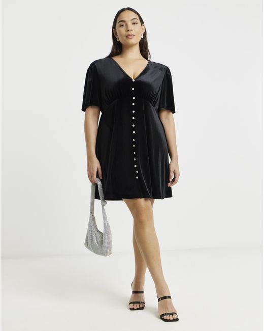 Simply Be Black Velour Skater Dress