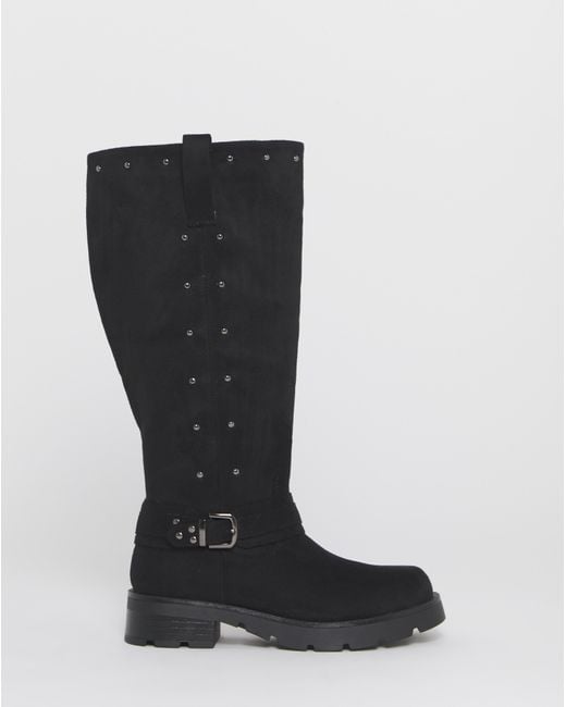 Simply Be Black Studded Biker Boots Wide Curvy