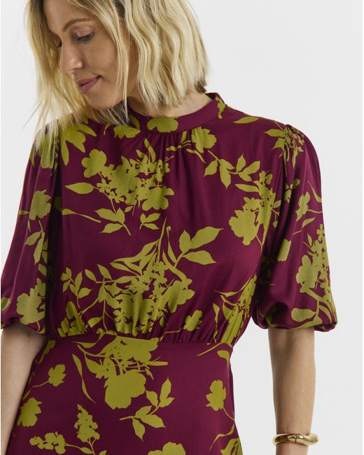 JD Williams Red Puff Sleeve Tea Dress