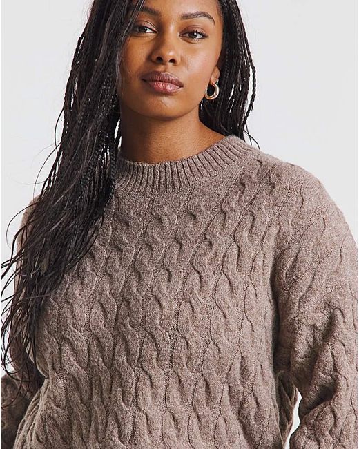 Simply Be Brown Cable Knit Jumper