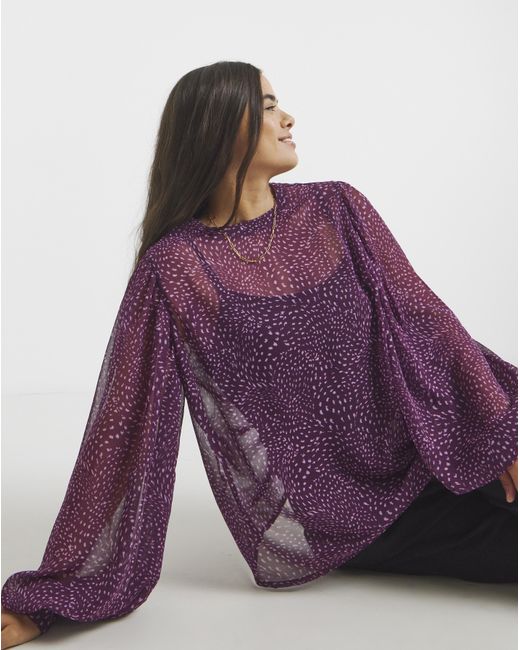 Simply Be Purple Exaggerated Sleeve Blouse