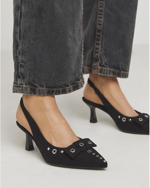 Simply Be Black Eyelet Slingback Court Shoe Wide Fit