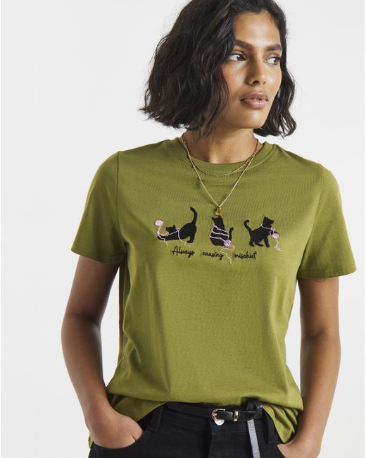 Simply Be Green Cats Placement Emb Tee