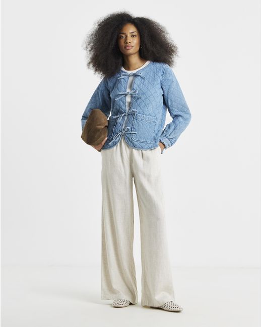 Simply Be Blue Quilted Tie Front Denim Jacket