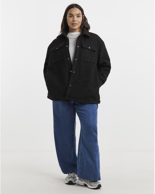 Simply Be Black Plush Teddy Pocket Shacket