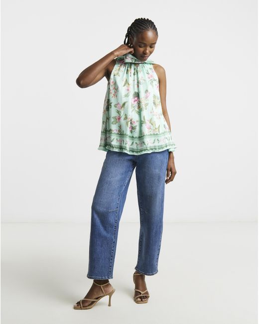 Joanna Hope Multicolor Halter Neck Drape Blouse