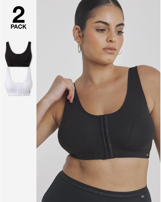 Slimma Black 2 Pack Front Fastening Bras Blk/Wht