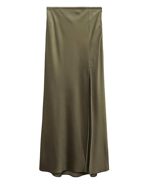 Mango Green Split Satin Maxi Skirt