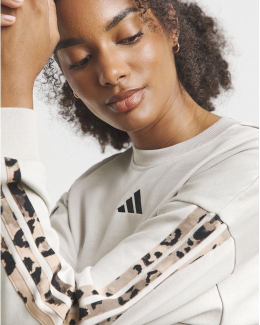 Adidas Gray Print 3 Stripe Sweatshirt