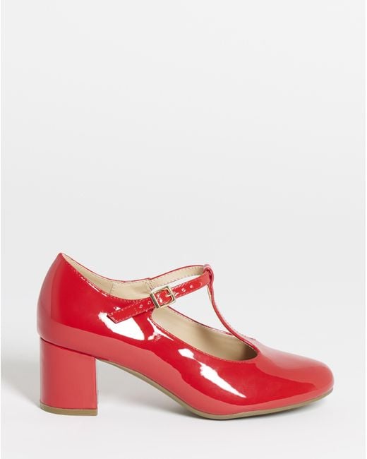 JD Williams Red T Bar Block Heel Shoes Ex Wide