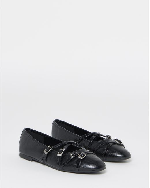 Simply Be Gray Multi Buckle Ballerinas Wide Fit