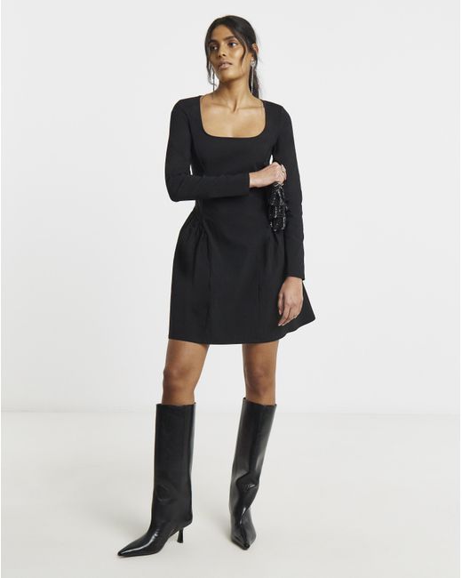 Simply Be Black Bengaline Waist Detail Skater Dress
