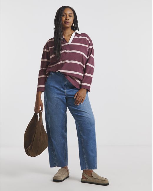 Simply Be Red Long Sleeve Stripe Rugby Top