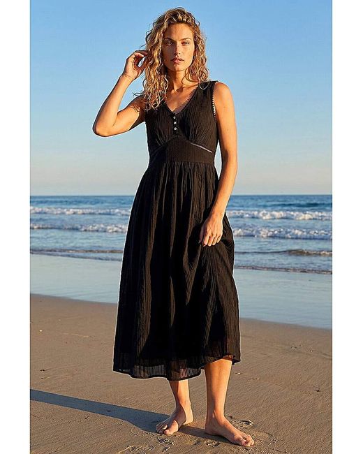 Roman Blue Roman Seersucker V-Neck Midi Dress