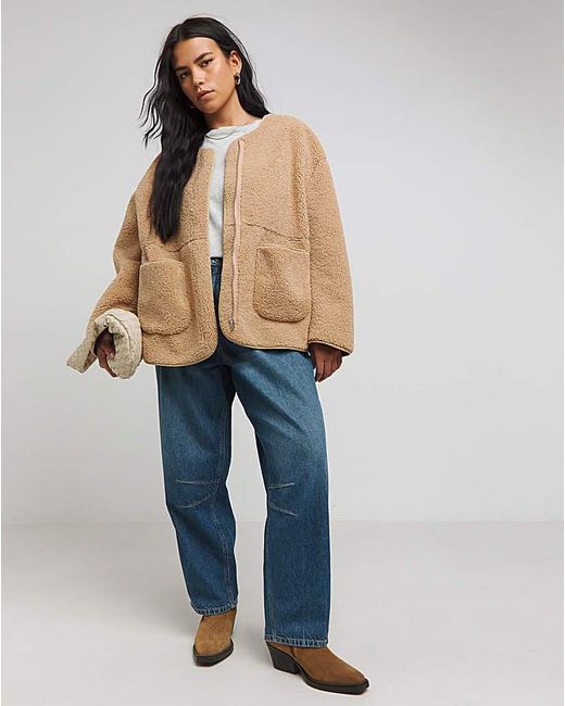 Simply Be Blue Round Neck Borg Jacket