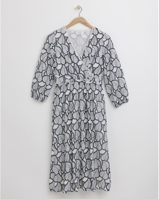 Joanna Hope Gray Broderie Leaf Midi Dress
