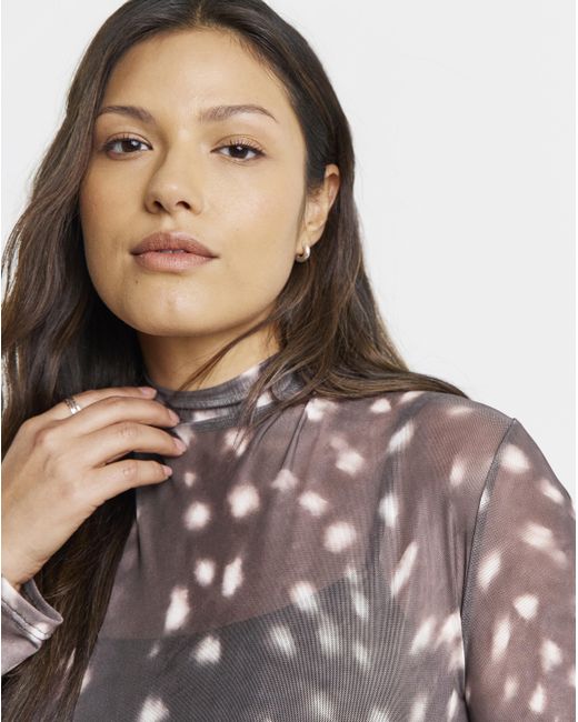Simply Be Brown High Neck Mesh Top