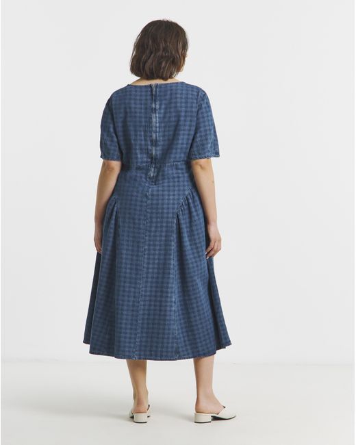 Simply Be Blue Gingham Denim Midi Dress