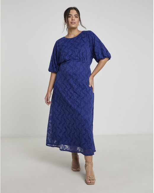 Joanna Hope Blue Lace Dress With Puff Sleeves