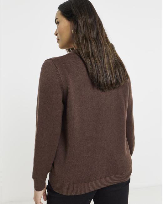 Simply Be Brown Heart Button Cardigan