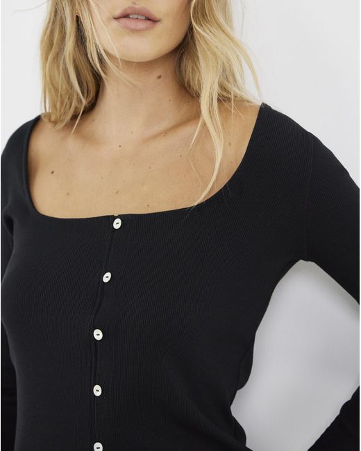 Simply Be Black Long Sleeve Button Through Ribbed Cardi