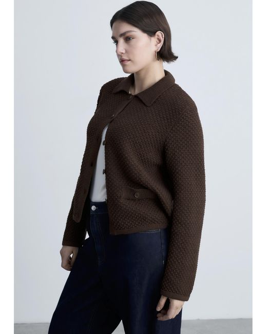 Mango Blue Polo Neck Knitted Choco Jacket