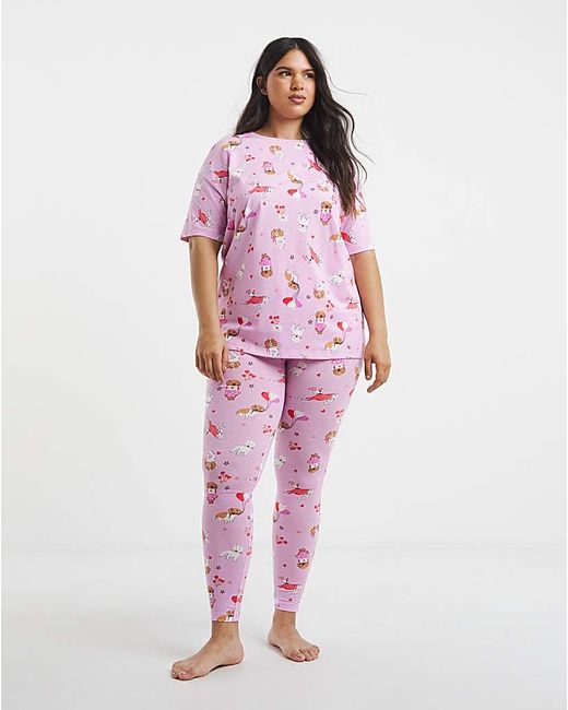 Simply Be Pink Dog Print Pyjama Set