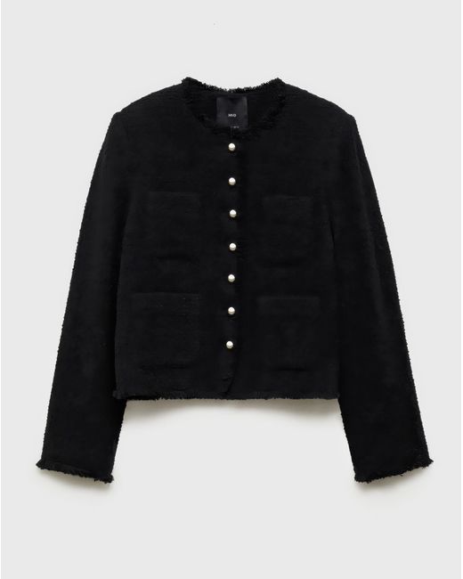 Mango Blue Tweed Jacket With Jewel Buttons