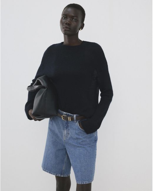 Mango Blue High-Waist Straight-Fit Bermuda