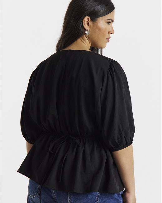 Simply Be Black Lace Peplum Tea Blouse