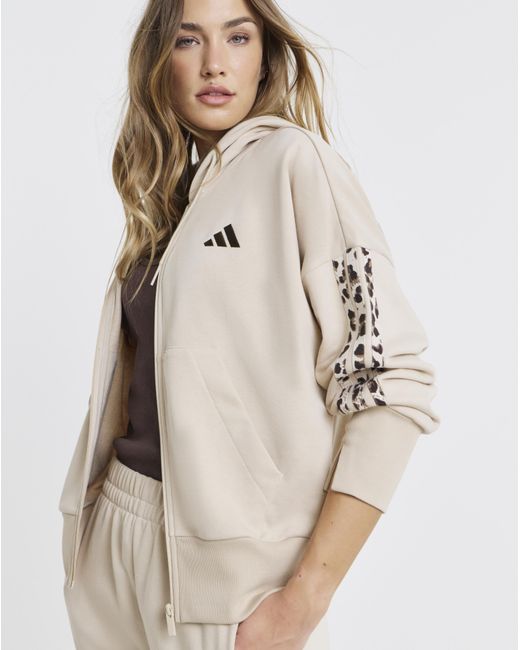 Adidas Natural Animal Print 3-Stripes Hooded Top