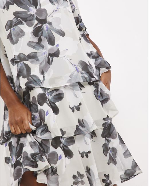 Joanna Hope White Floral Printed Tiered Dress