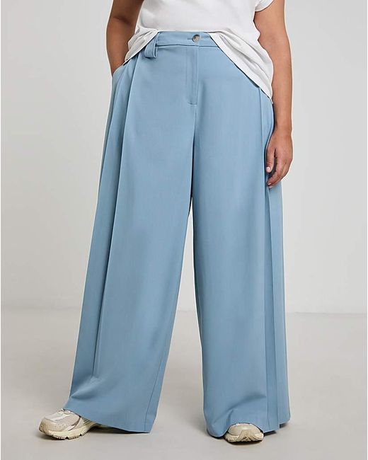 Simply Be Blue Pleated Wide Leg Trousers