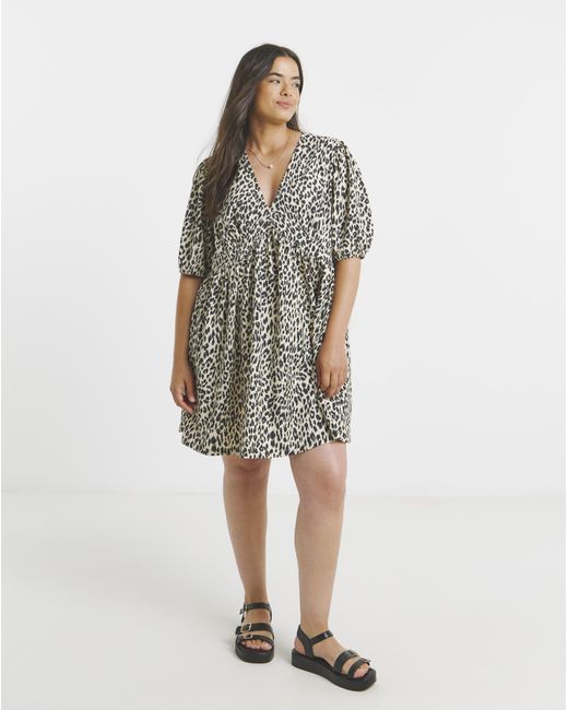 Simply Be Multicolor Waffle Waist Detail Skater Dress
