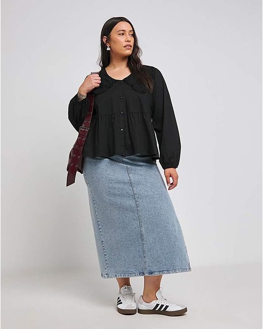Simply Be Black Broderie Collared Blouse