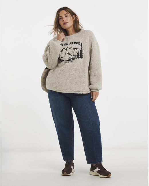 Simply Be Natural Borg Embroidered Slogan Sweatshirt