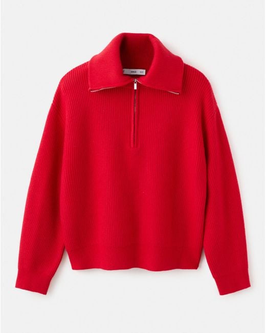 Mango Red Quarter Zip Knit Sweater