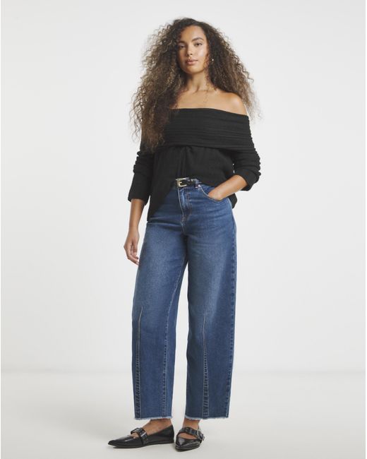 Simply Be Black Chunky Bardot Ribbed Jumper