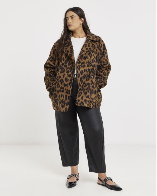 Simply Be Brown Print Premium Wool Look Pea Coat