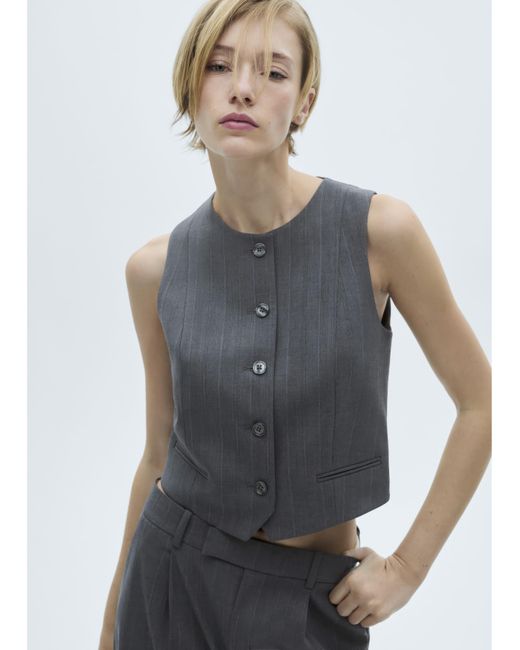 Mango Blue Tauro Pinstripe Vest