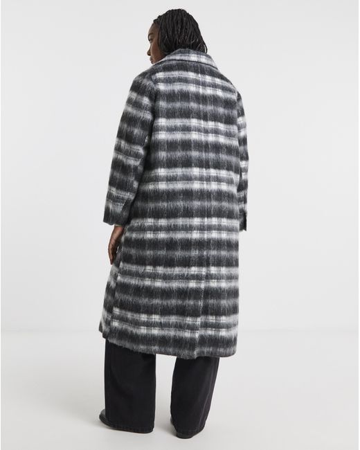 Simply Be Gray Check Maxi Faux Wool Coat