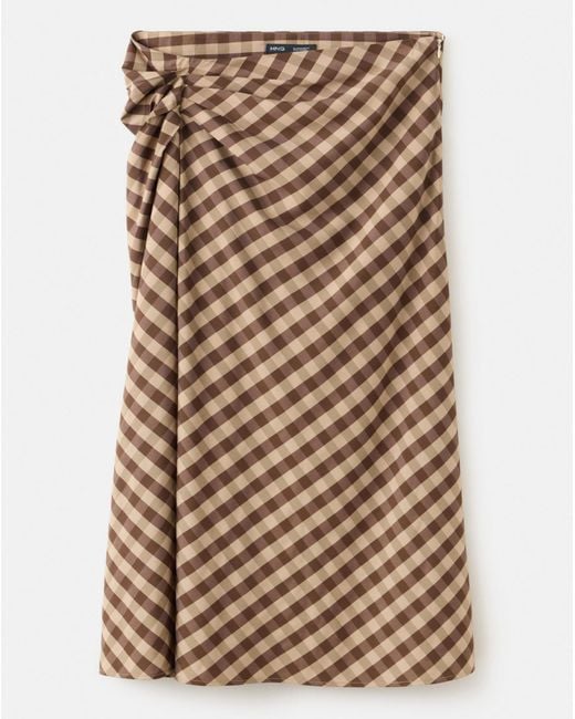 Mango Blue Gingham Skirt With Draped Detail