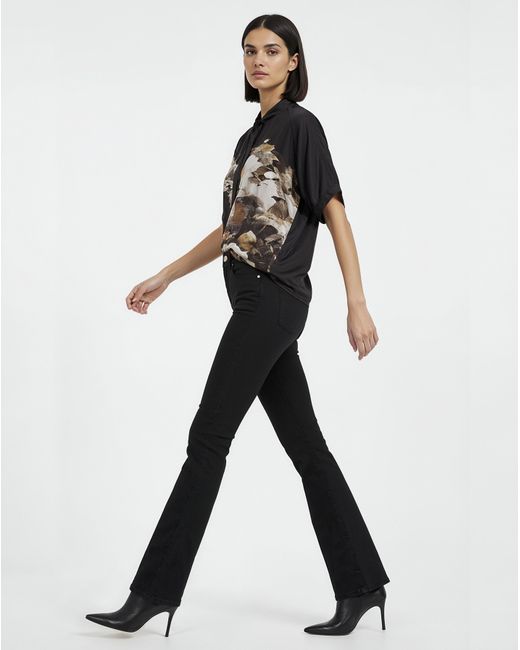 Religion Black Tie Neck Floral Graphic Blouse
