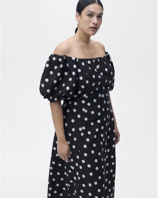 Mango Blue Strapless Polka-Dot Dress