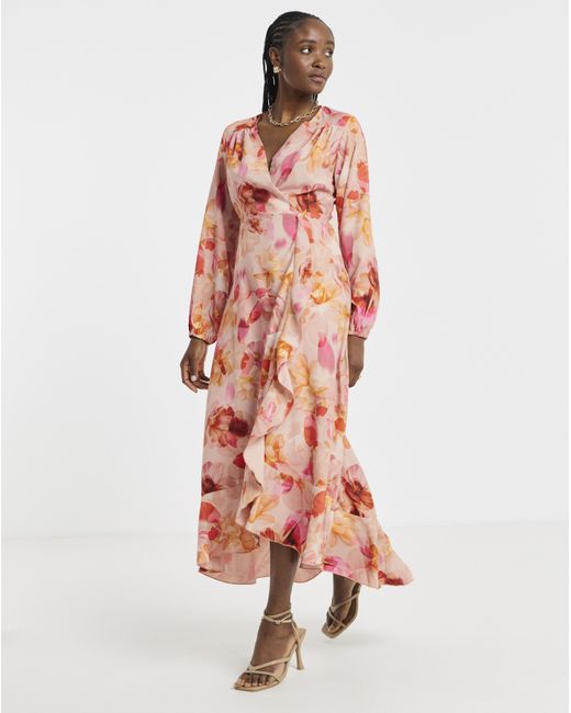 Flounce London Red Wrap Midaxi Dress