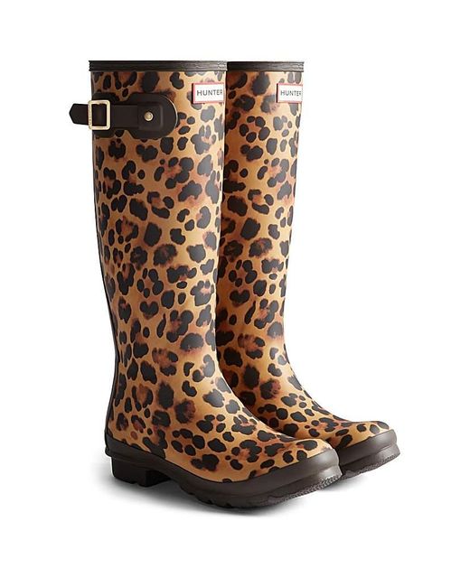 Hunter Brown Original Tall Leopard Boot