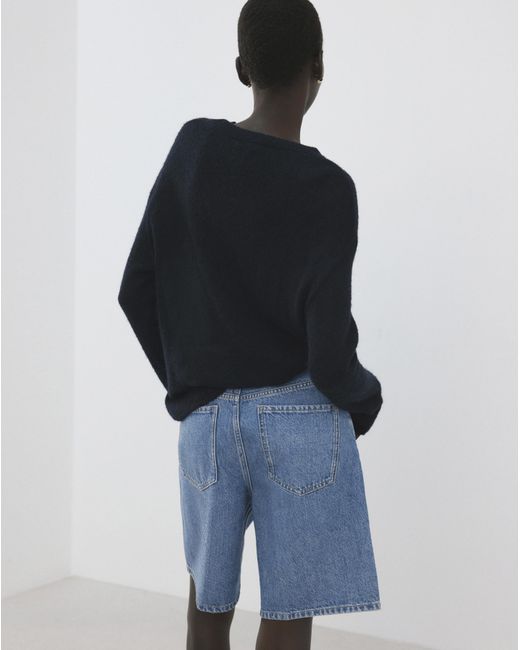 Mango Blue High-Waist Straight-Fit Bermuda