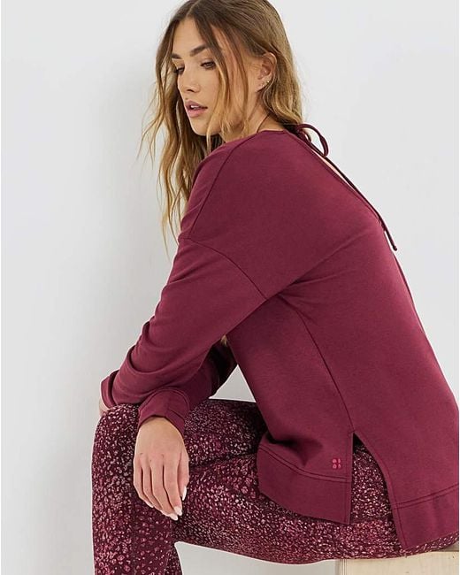 Sweaty Betty Red Open Back Tie Sweatshirt