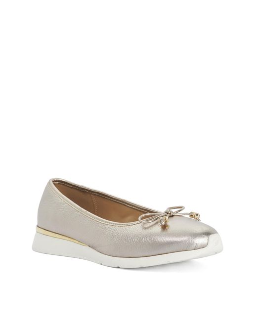 Dune White Leather Highline Ballet Pumps