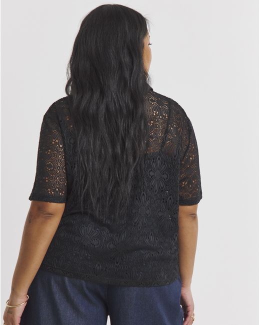 Simply Be Black Stretch Floral Crochet Boxy Shirt